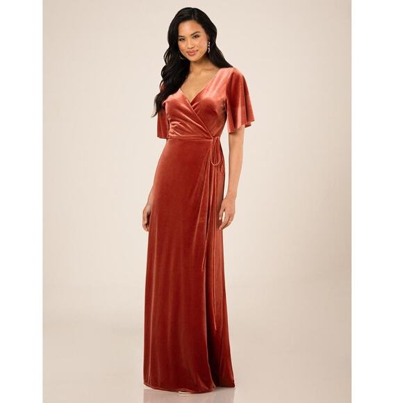 NWT Sorella Vita 9660 Velvet Velour Green Wrap Maxi Dress Bridesmaid Size 12 - Picture 2 of 7